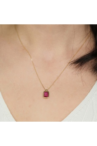 Lal Taşlı Gümüş Kolye Gm09