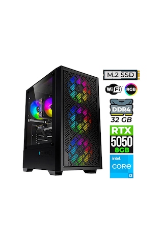 Xaser BLADEX80 i3-14100F 32 GB 1 TB SSD 8 GB RTX5050 Dos Masaüstü Oyuncu Bilgisayarı