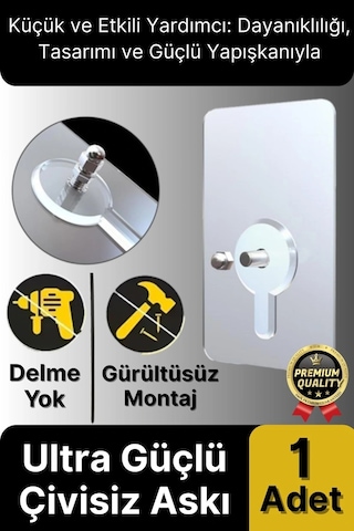 Süper Sağlam İz Bırakmaz Çerçeve Tablo Banyo Mutfak Ultra Güçlü Yapışkanlı Çivisiz Askı 1 Adet Çok Renkli