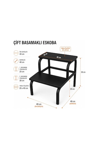 Siyah İki Basamaklı Muayene Masası Basamağı Eskoba