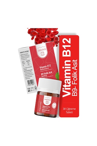 Erbatab Vitamin B12 Folik Asit B9 Takviye Edici Gıda 30 Çiğneme Tablet