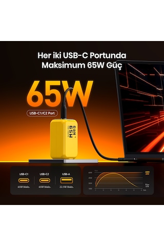 Aohi Youth 3 Portlu 65w Şarj Adaptörü, 140w Hızlı Şarj Kablosu Seti