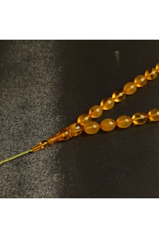 Arpa Kesim 10x7 Mm Sistem İmzalı Ateş Kehribar Püsküllü Tesbih Sarı