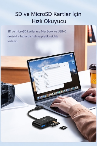 Type-c 3ü 1 Arada Kart Okuyucu Hub, Sd Microsd Tf Kart Ve Usb 2.0 Girişli Otg Adaptör, Apple Macbook Uyumlu Telefon Pc , Fotoğraf Video Dosya Aktarımı, Tak Çalıştır D408