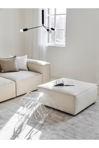 Mode Soft Puf 01 Kırık Beyaz Keten Kumaş İşbir Sünger