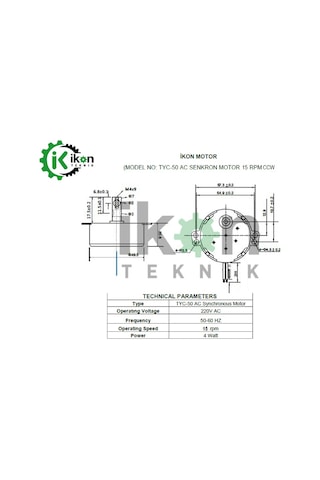 TYC 50 / 49KTYZ 20 RPM CW Tek Yön 4W AC Senkron Motor Şömine Çevirme Motoru