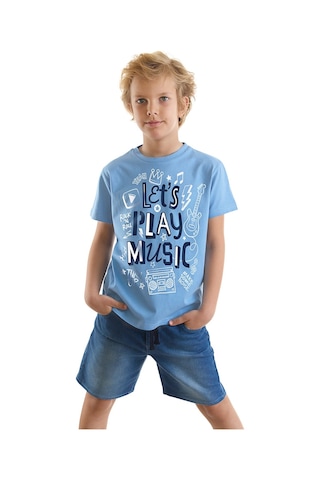 Denokids Mushi Let's Play Erkek Çocuk T-shirt Denim Şort Takım Çok Renkli