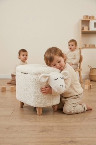 Argimo Mellow Kuzu Figürlü Bebek Çocuk Odası Sandıklı Puf Beyaz