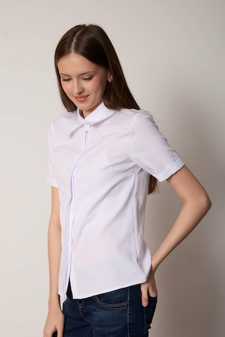 Pera Moda Poplin Kumaş Kısa Kollu Gizli Düğmeli Gömlek Beyaz