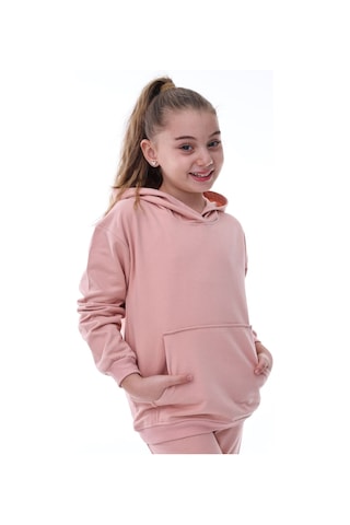 Zuzunga Basic Kapüşonlu Şardonlu Kanguru Cep Detaylı Çocuk Sweatshirt 3-10 Yaş Pudra