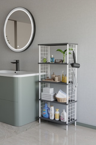 5 Katlı Çevir Kur Beyaz Metal Telli Banyo Rafı Çok Amaçlı Düzenleyici, Organizer Stand Banyo Dolabı Antrasit