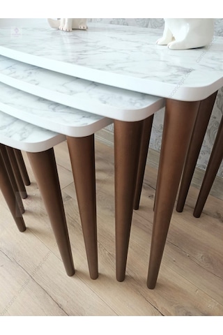 Canisa Concept Telwe Serisi Beyaz Mermer Desen Mdf 1.sınıf 4lü Zigon Sehpa Takımı/ayakları Ceviz Beyaz Mermer Desen / Ayakları Ceviz