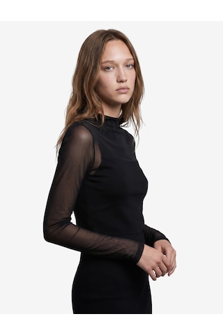 Koton Slim Fit Dik Yaka Kolsuz Tül Detaylı Bluz Siyah 7wal30017ık