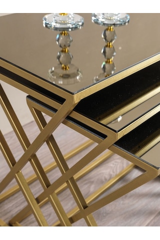 Venedik Gold Metal Ayaklı, Bronz Aynalı Zigon Sehpa
