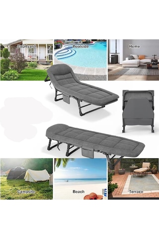 Kampet 5 Kademe Ayarlanabilir Kamp Yatağı Şezlong Kamp Sandalyesi - Gri