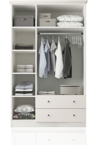 Side 3 Kapak 2 Çekmece Aynalı Gardırop Beyaz
