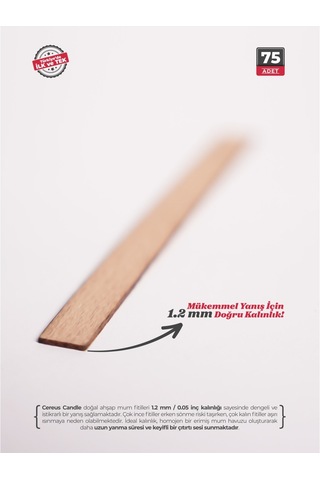 Ahşap Mum Fitili 9 Mm Genişlik Nikel Kaplama Çelik Taban, 3m Köpük Bantlı, 75 Li Set Ahşap