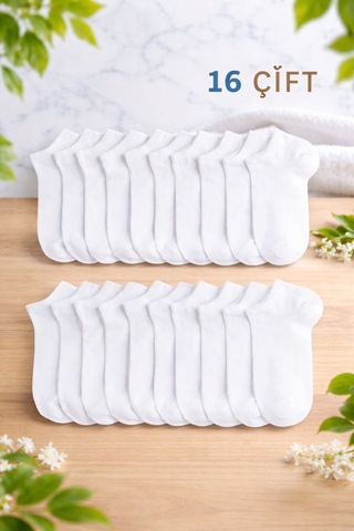Worthy Socks 16 Çift Kısa Patik Bilek Çorap 16'lı Paket Beyaz