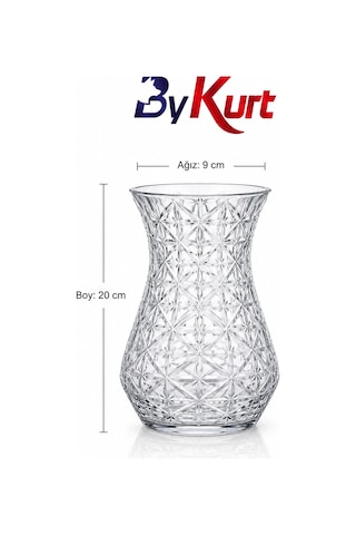 Vazo Kristal Desenli Cam Çiçeklik Salon Ofis Masa Dekoru 20 Cm Şefaf