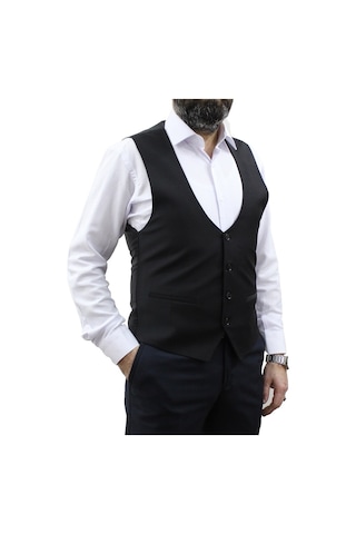 Mentor Regalo Erkek Yelek U Yaka Cepken Siyah 50161