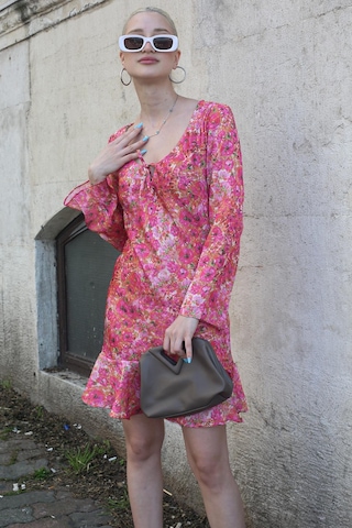 Madmext Pembe Çicek Desenli Elbise Mg1835-pembe Pembe