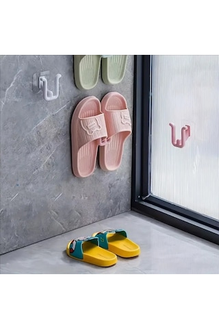 Plastik Yapışkanlı Banyo Hol Terlik Askılığı Al4469-4 Adet Beyaz