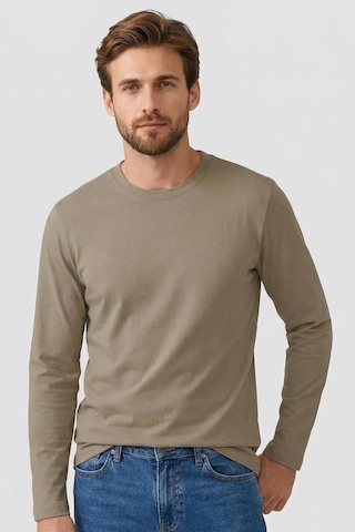Tommy Life Koyu Bej Standart Fit Basic O Yaka Uzun Kollu İnce Erkek T-shirt - 87997 Koyu Bej