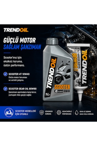 Trendoil Scooter Yağ Seti 10w-40 4t Motor Yağı 1 Litre + 80w-90 150ml Gl-5 Şanzıman Dişli Yağı