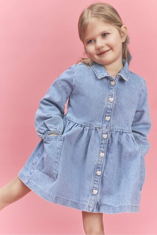 Defacto Uzun Kollu Jean Elbise Kız Bebek H0372a526smnm39 Mavi-nm39