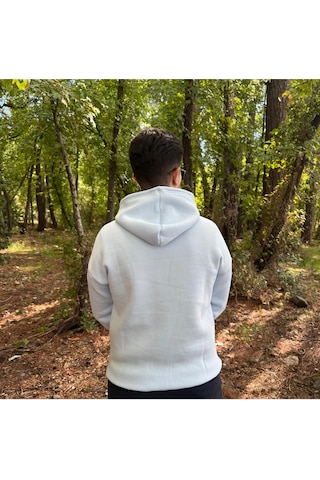 Erkek 3 İplik Basic Oversize Kanguru Cepli Kapüşonlu Sweatshirt Açık Mavi
