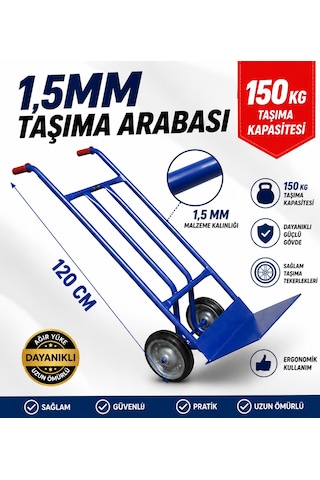 1,5 Mm Kalın Profilli Koli Taşıma Arabası 120 Cm Boy 150 Kg Kapasiteli Ağır Hizmet El Arabası