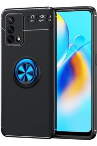 Oppo A74 4g Kılıf Yüzüğü Stant Ve Araç Tutucu Olabilen Şık Esnek Premium Silikon Kapak Ryc/ravel Siyah - Mavi