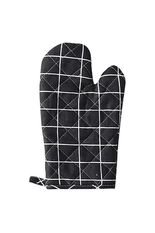 Vkemall Yüksek Isıya Dayanıklı Kaymaz Fırın Eldiveni Seti - 1 Adet, 200 C'ye Kadar Koruma, Pamuk Kaplama, Kolay Asma Halkası, Makinede Yıkanabilir Siyah