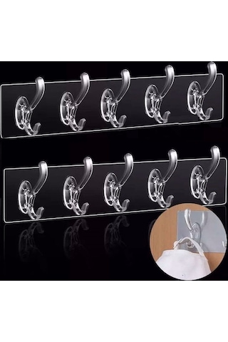 2 Adet 5 Li Yapışkanlı Şeffaf Duvar Askısı Mutfak Düzenleyici Şeffaf