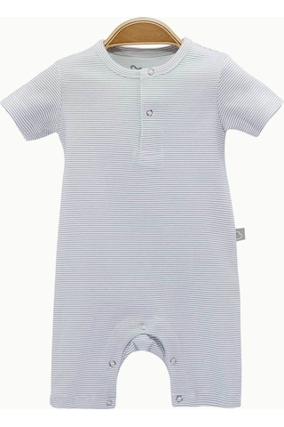 Boumini Bebek Kısa Kollu Şort Tulum Gri Çizgili Doğal Kumaş Pamuk