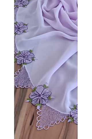 İğne Oyası Lila Çiçek Motifli Namaz Örtüsü Ve Tesbih Takımı Çeyizlik İkili Set Lila - Pembe