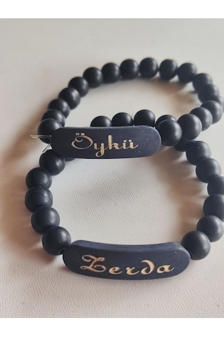 Siyah Boncuk Bileklik 2 Adet Kişiye Özel İsim Yazılır Siyah