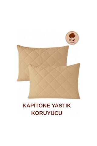 Formeya Pamukkale Alez Kahverengi %100 Pamuk Kapitone Yastık Koruyucu Alez 2 Adet 50X70 CM