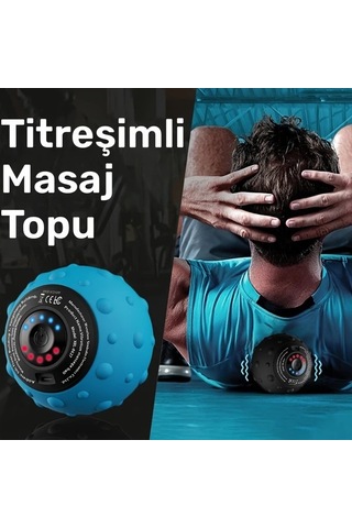 Dashanshop Mavi 5 Hızlı Yüksek Yoğunluklu Şarj Edilebilir Titreşimli Masaj Topu Kas Fitness Servikal Omurga Bel Ayak İçin Elektrikli Yoga Topu Mavi
