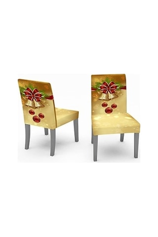 Flybuy Xıxun Streç Noel Sandalye Kılıfı, Altın Çan Baskılı, 140cm, Masa Örtüsü, Şenlikli Dekorasyon Altın