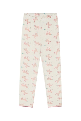 Antebies Organik Gots Sertifikalı Unicorn Masalı Desenli, Uzun Kollu Tişört, Bel Lastikli Taytlı Kız Çocuk Pijama Takımı Pembe