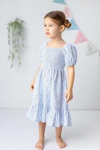 Zeyland Kız Çocuk Desenli Dokuma Midi Elbise-beyaz Cıceklı Beyaz