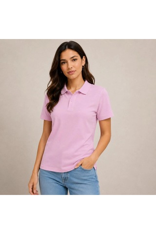 Wear Vexel Kadın Polo Yaka Pike Kumaş Düğmeli Basic Tişört Günlük Rahat - Pembe Pembe