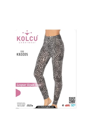 Kolcu Kar Leoparı Desenli Likralı Uzun Kadın Tayt - Kb3005 Siyah Beyaz Leopar Çok Renkli