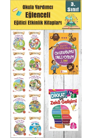 3. Sınıf Okula Yardımcı Eğitici Okuduğumu Anlıyorum - Dikkat Ve Zeka Gelişimi - 10 Lu Hikaye Seti