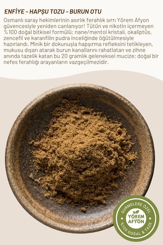 Yörem Afyon Saray Hekimlerinin Ferahlatan Mucizesi Hakiki Burun Otu, Enfiye, Hapşu Tozu 20gr.