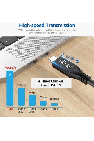 Novahub Usb4 Type-c Kablo: 8k 60hz Video, 40gbps, 100w Hızlı Şarj, Thunderbolt3, 1m Uzunluk, Yüksek Hızlı Veri Aktarımı