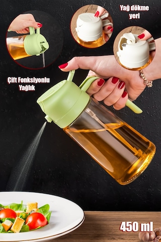 Porsima 2086-3 Çok Amaçlı Cam Sprey Şişe -yağdanlık Limon Sirke Sos Püskürtücü, Sızdırmaz Yağlık Yeşil 450ml