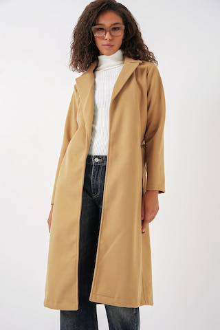 9118 Kruvaze Yaka Kaşe Kaban - Hardal Hardal