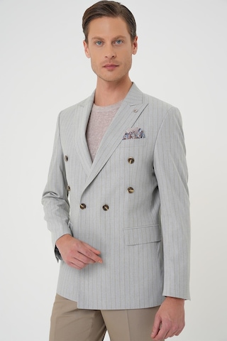 Efor Slim Fit Çift Yırtmaç Çizgili Kruvaze Casual Gri Ceket C 704 Gri